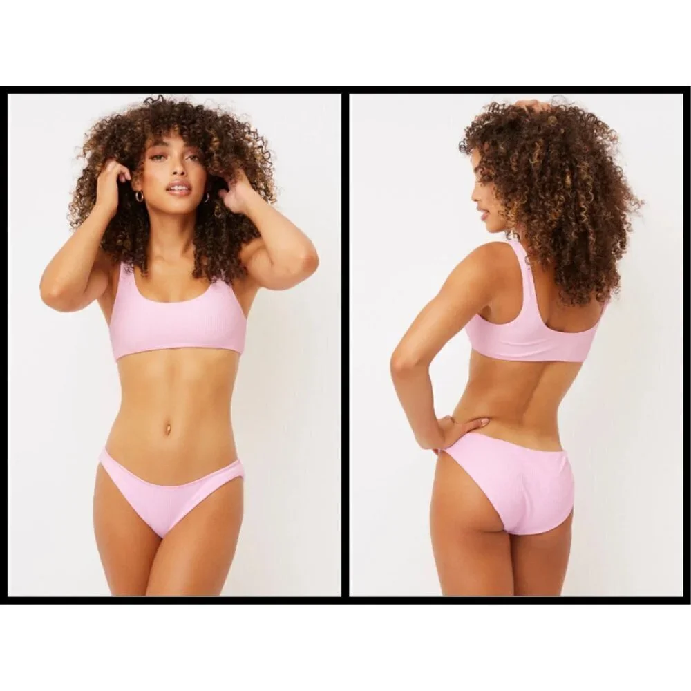 💕FRANKIE'S BIKINIS💕 Anna Ribbed Top (M) + Shea Ribbed Bottom (S) Love Pink NWT